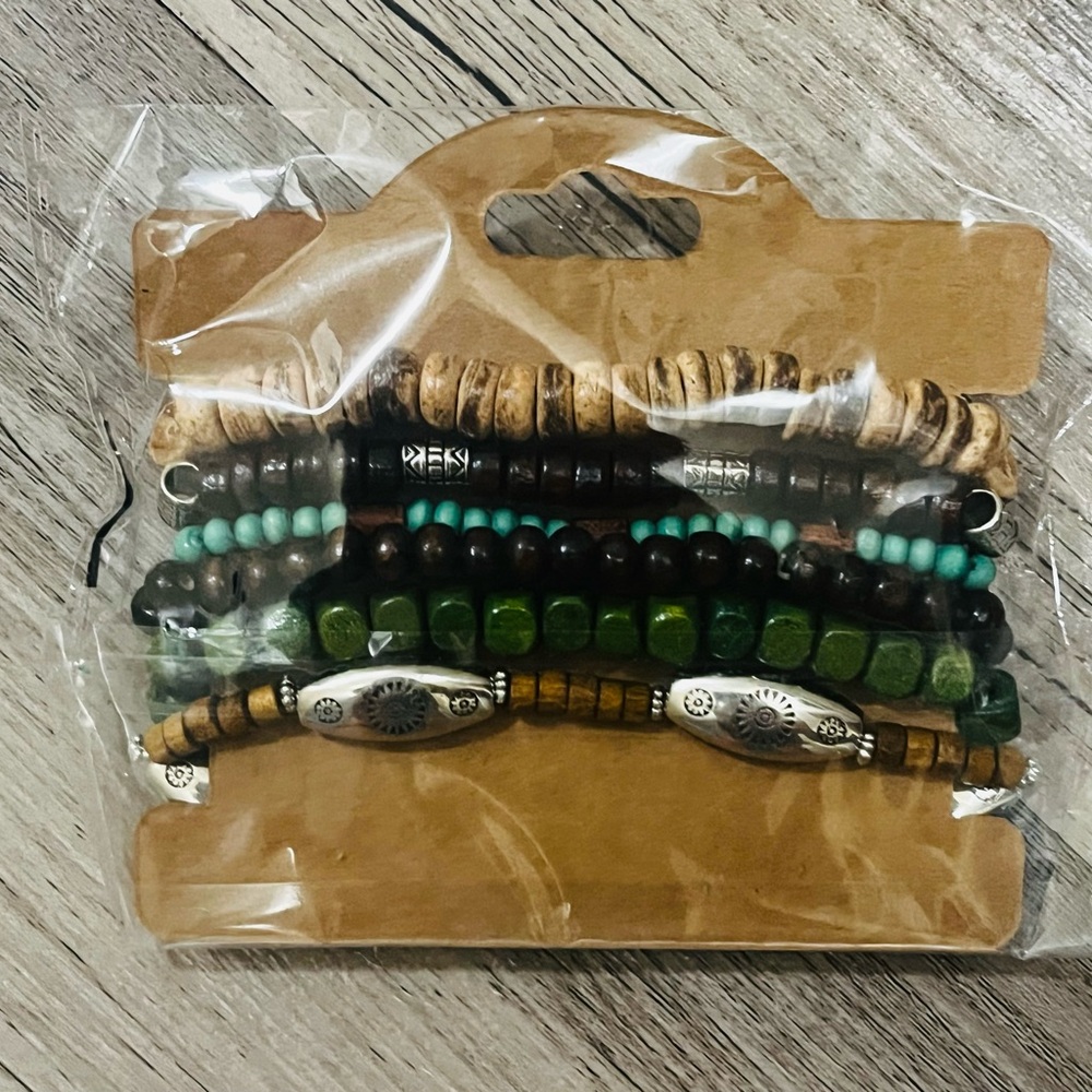 Bohemian Beaded Bracelet Set - Green and Brown